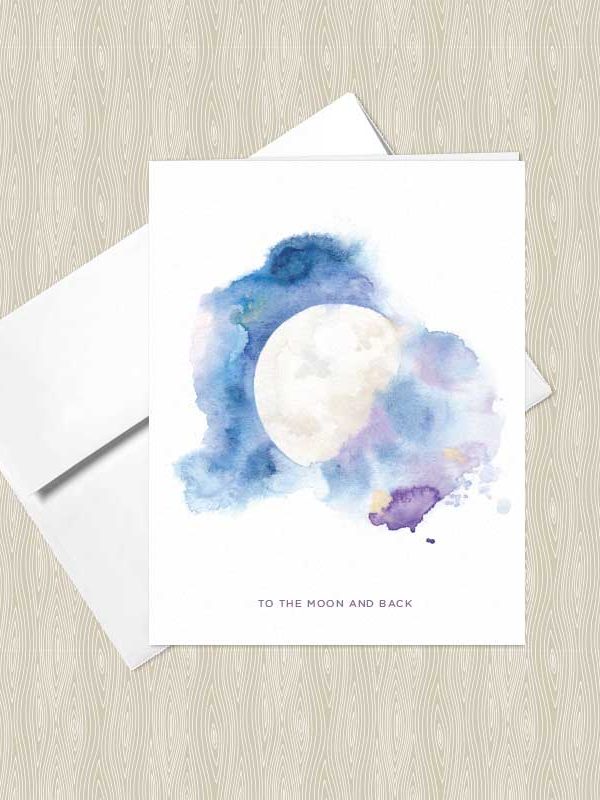 Cosmic Moon Watercolor Greeting Cards by Hand-Painted Yoga